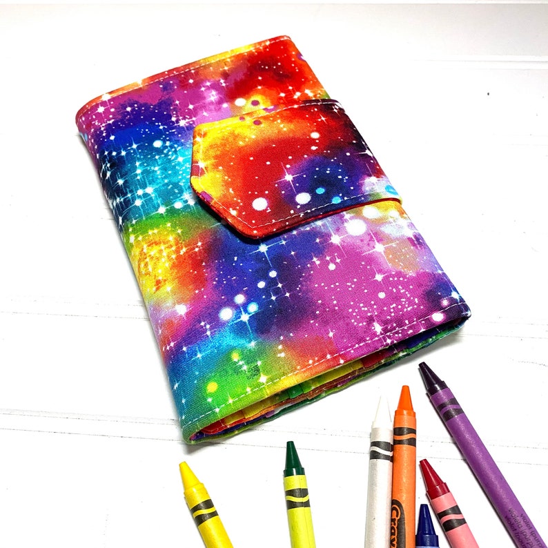 Rainbow galaxy, crayon wallet, Crayon case, crayon roll, student gift, art kit, Gifts for kids, Coloring book, Rainbow gift, galaxy gift image 3