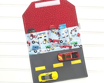 Toy Car Carrier, Car wallet, Gift for boys, Car holder, Pretend play, Travel car mat,  Activity wallet, Fabric wallet, party favor, tote