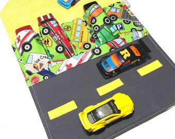 Toy Car Carrier, Car wallet, Gift for boys, Car holder, car hauler, Travel car mat, Activity wallet, Fabric wallet, party favor, Car carrier