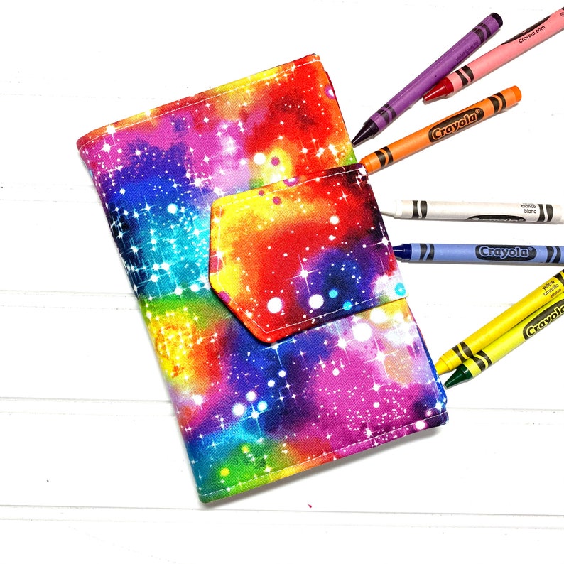 Rainbow galaxy, crayon wallet, Crayon case, crayon roll, student gift, art kit, Gifts for kids, Coloring book, Rainbow gift, galaxy gift image 2