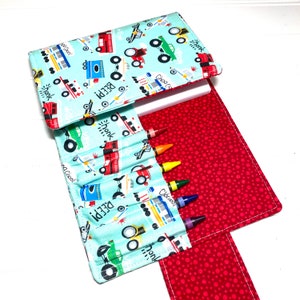 Firetruck crayon wallet, Coloring book, Washable toy, Crayon case, firetruck party favor, firetruck gift, Kids crafts, Crayon holder, wallet image 4