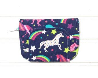 Unicorn wallet,  Kids wallet, small pouch, coin purse, wallet keychain, small wallet, wrist wallet, Lanyard wallet, Unicorn fabric, unicorns