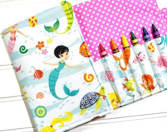 Mermaid wallet, Crayon holder, Travel toys, Mermaid toy, gift for kids, summer toy, Washable wallet, crayon organizer, travel wallet, Fish