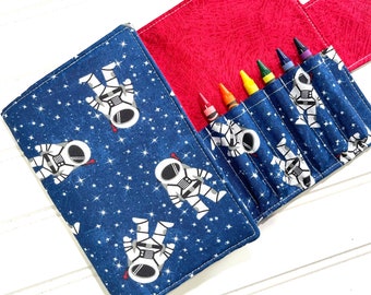 astronaut crayon wallet, Coloring book, Washable toy, Crayon case, space party favor, space gift, Kids crafts, Crayon holder, wallet