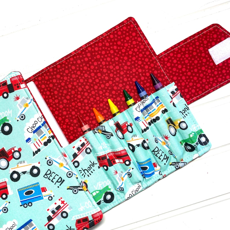 Firetruck crayon wallet, Coloring book, Washable toy, Crayon case, firetruck party favor, firetruck gift, Kids crafts, Crayon holder, wallet image 3