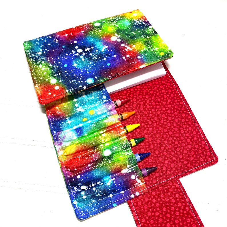 Rainbow galaxy, crayon wallet, Crayon case, crayon roll, student gift, art kit, Gifts for kids, Coloring book, Rainbow gift, galaxy gift image 4