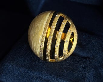 Art Deco Gold-Plated Sterling Silver Cocktail Ring with Cubic Zirconia