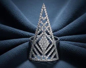 Pierścionek w stylu art déco | Solidne srebro próby 925 | Geometryczny pierścionek koktajlowy