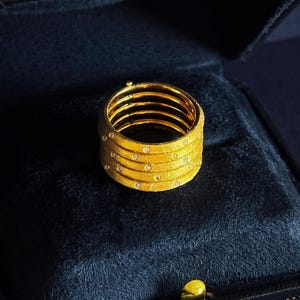 Wide Band Stack Ring | S925 Sterling Silver Ring | Gold Plated CZ Ring | Gold Statement Ring | Luxury Gift for Her | Silver Ring Band