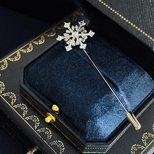 Sparkling Crystal Snowflake Brooch | Gold Plated Snowflake Lapel Pin | Winter Brooch For Coat and Suit |  Elegant Gift For Her | Gift Guide