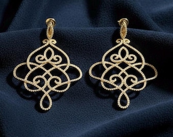 Gold Plated Sterling Silver Filigree Dangle Earrings | Vintage Wedding Jewelry
