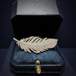 Gold and Crystal Feather Pin - Etsy display picture 2