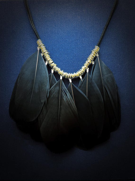Handmade Boho Statement Feather Necklace Bold Festival Necklace