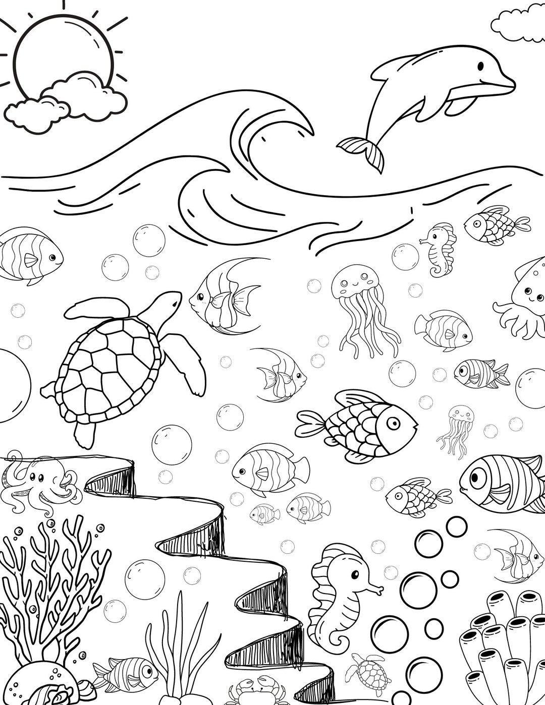Kids Underwater Coloring Page - Etsy