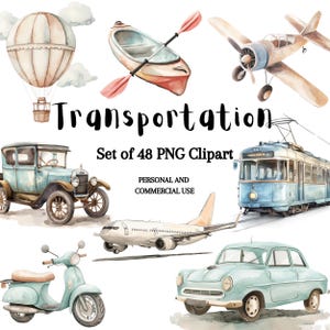 Vehicle Transportation, Construction Vehicle, Watercolour Transportation Nursery PNG Clipart Bundle, Instant Download for Commercial Use