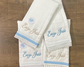 Monogram/Name Burp Cloth,Monogrammed Burp Cloth, Baby Gift Set, Set Burp Cloths, Embroidered Burp Cloth, Persoalized Burp Cloth Ribbon Diaper