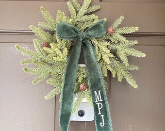 Velvet Elegance, Embroidered, decor Home Bow .Ribbon for Wreath Velvet Bow Artificial custom Front Door Wreath personalized