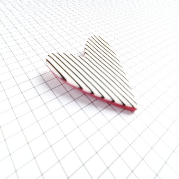 Heart Brooch, Polymer Clay Brooch, Striped Heart Brooch, Women's