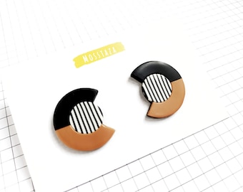 Polymer clay earrings, striped earrings, orange earrings.