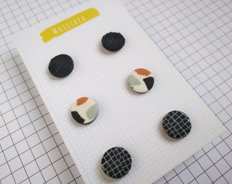 3 pack polymer clay earrings! Black + orange + black and white