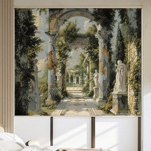 Elegant Roman Garden Blackout Roller Blind, Classical Greek Architecture Design, Luxury Window Shade, Vintage Nature-Inspired Home Decor