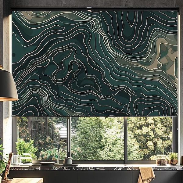 Modern Topography Roller Blinds, Blackout Window Shades, Contemporary Home Decor, Custom Window Shades, Custom Made Blackout Shades for Home
