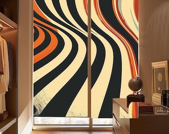 Vintage Striped Roller Blinds, Geometric Stripes Window Covering, Colorful Retro Curtains, Custom Printed Roller Blinds, Artistic Home Decor