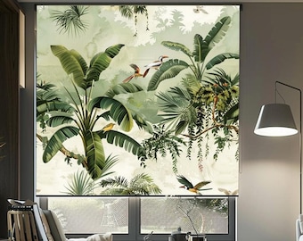 Personalized Botanical Roller Blinds, Custom Window Shades with Tropical Design, Custom Size Window Coverings, Custom Blackout Window Blinds