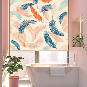 Feather Design Window Treatments for Any Space, Decorative Roller Blinds, Custom Modern Roller Blinds, Perfect for Living Room or Bathroom