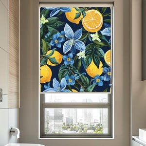 Botanical Citrus Blackout Roller Blinds, Blackout Curtain for Kitchen or Living Room, Stylish Curtains for Modern Home, Window Treatment