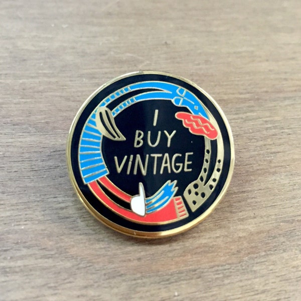 I Buy Vintage enamel lapel pin by Libby VanderPloeg / eco recycled sustainable fashion statement