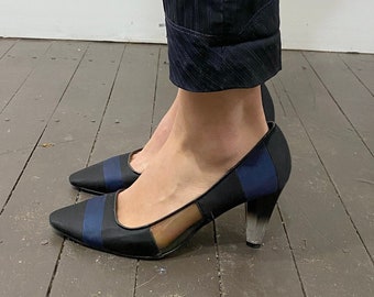 vintage Abaete satin and lucite pumps / y2k formal black and navy pumps