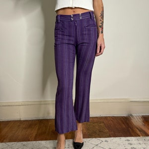 vintage 60s 70s bell bottoms / low rise purple pinstripe hip huggers
