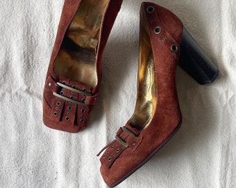 y2k Dolce en Gabbana-hakken / vintage suède pumps met vierkante neus