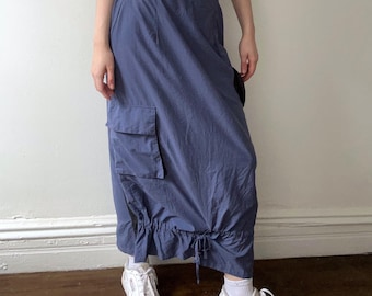 vintage cargo skirt / 90s maxi skirt / sporty athletic nylon skirt in dusk