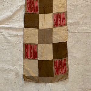 vintage Bill Blass logo scarf / checkerboard silk rectangle neck scarf / 90s minimalism earth tone checkered scarf / vintage check scarf