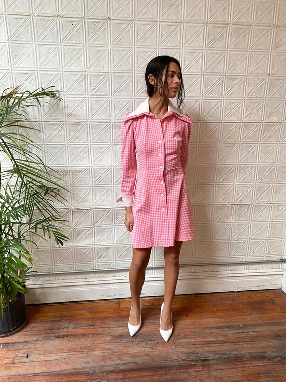 60s pink check mini dress / 1960s mod pastel pink 