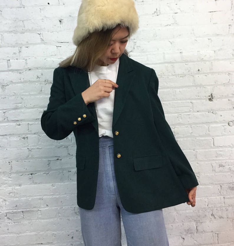 vintage Pendleton wool blazer classic forest green tweed blazer preppy gold royal crest button sport coat