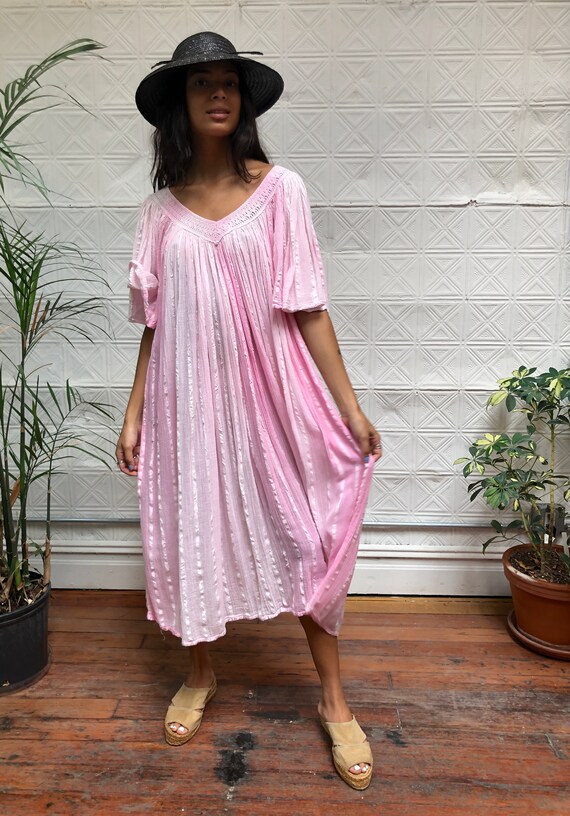 vintage gauze cotton tent dress / pink flutter sle