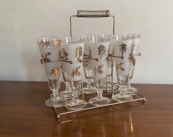 vintage Libbey glassware / Midcentury vintage cocktail caddy - 8 Pilsner glasses / champagne flutes