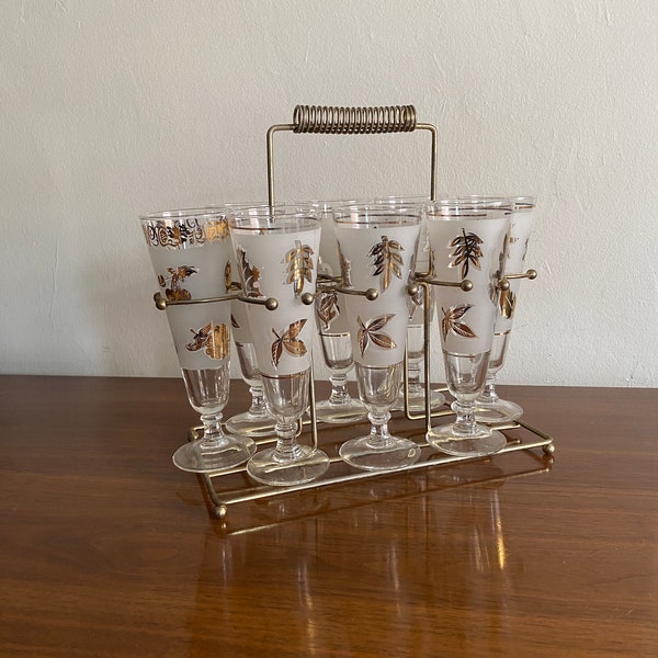 vintage Libbey glassware / Midcentury vintage cocktail caddy - 8 Pilsner glasses / champagne flutes