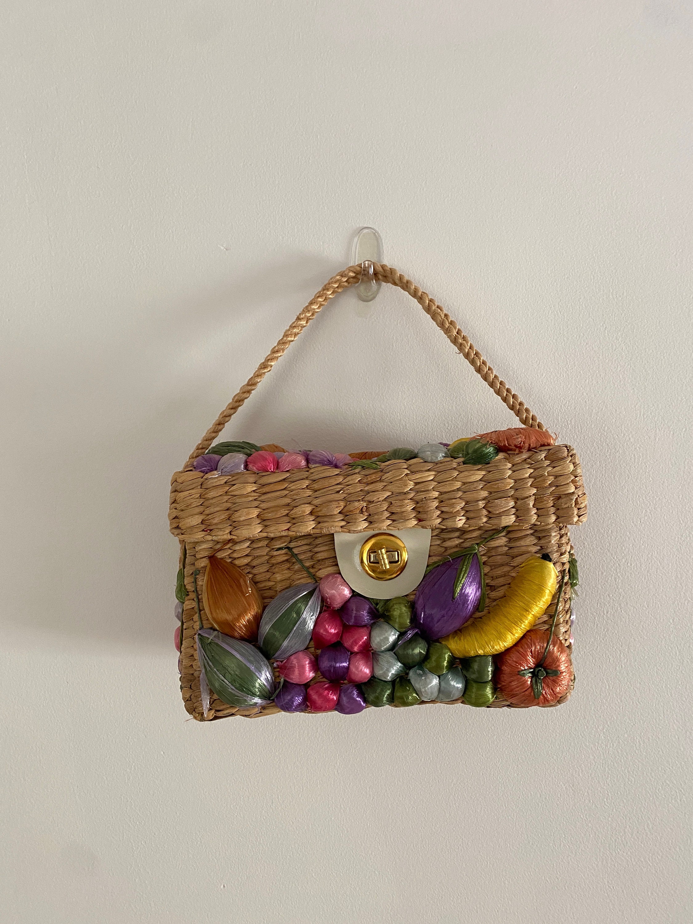 1950s Straw Fruit Basket Top Handle Bag / 50s Structured Straw Etsy