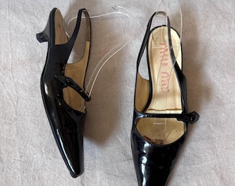 vintage Miu Miu black patent leather pointy toe mary jane sling back