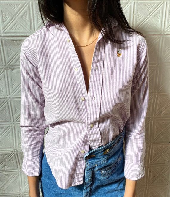 vintage Ralph Lauren oxford shirt / lavender stri… - image 2