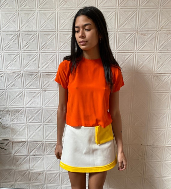 90s orange silk crop top / 1990s silk tee / short… - image 3