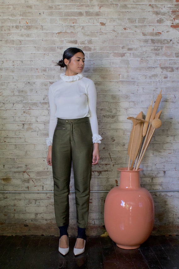 vintage 80s womens ski pants / taupe Skea stirrup