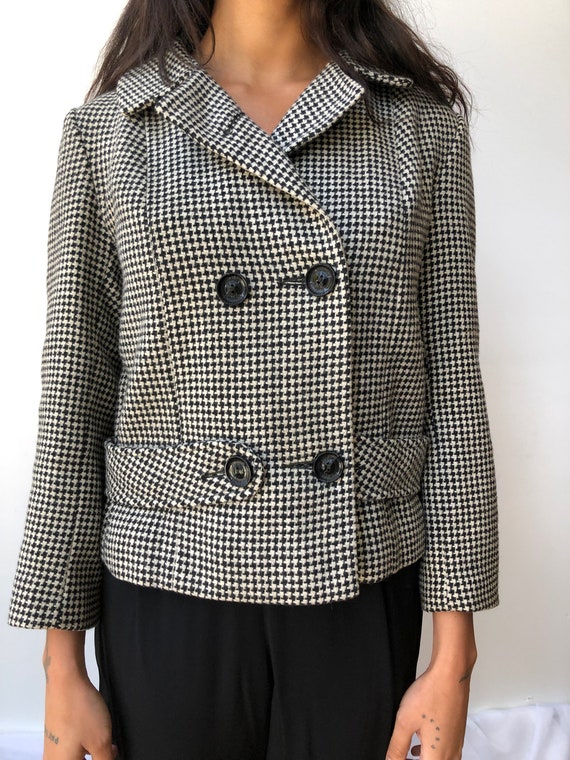 vintage 50s houndstooth wool jacket / 1950s black… - image 2