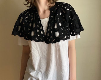 vintage lace shrug collar / black cutout mesh stole wrap