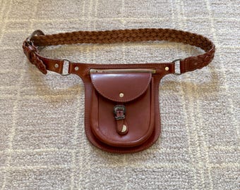 Riñonera de cuero vintage con cinturón trenzado / Riñonera estilo western de los años 70