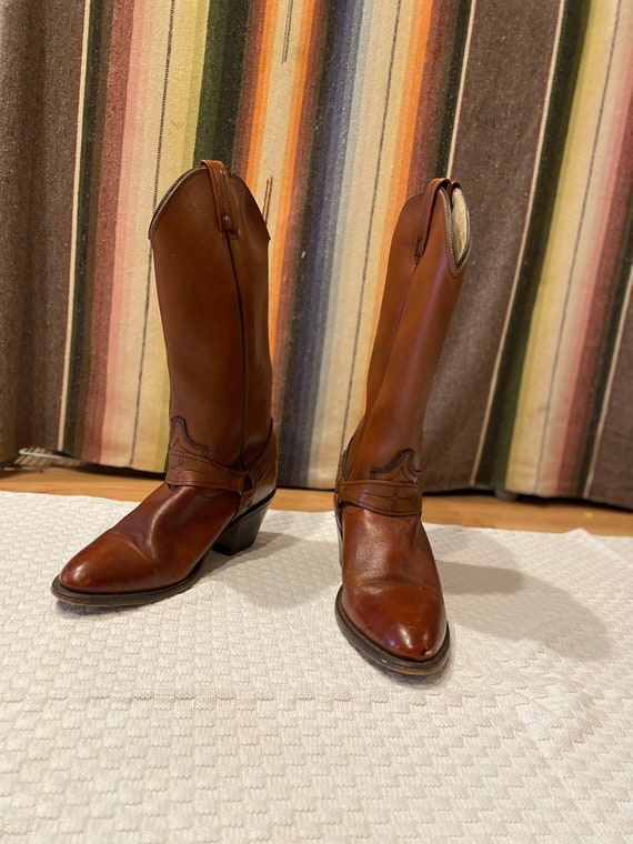 vintage chestnut brown leather cowboy boots / wes… - image 6